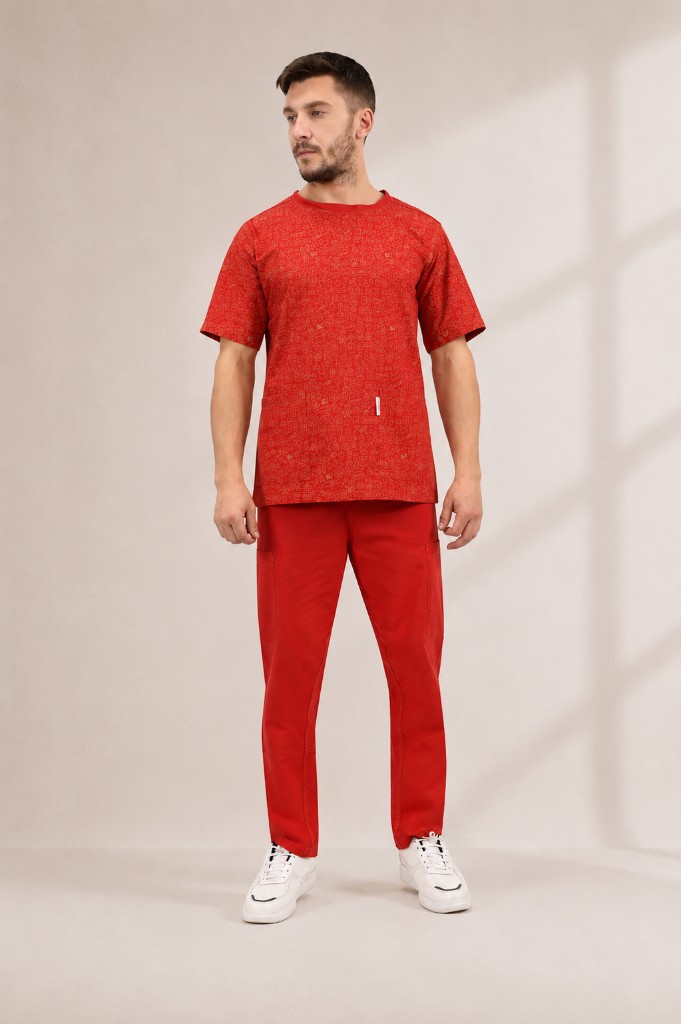 Iconic Print Crew Set in Signature Red — front view