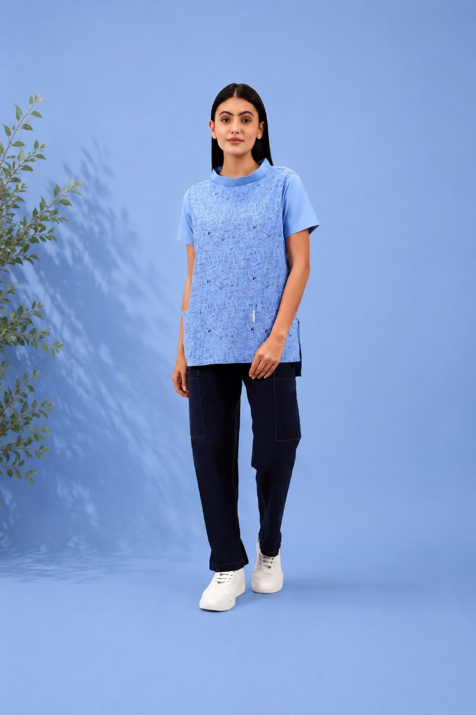 MediSketch Print Scrub Set in Sky Blue — front view