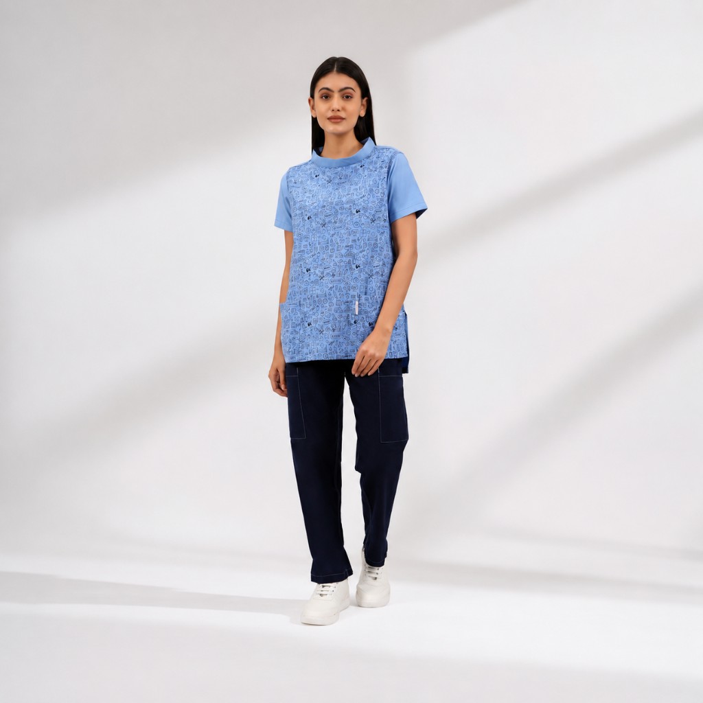 MediSketch Band-Collar Top in Sky Blue — front view