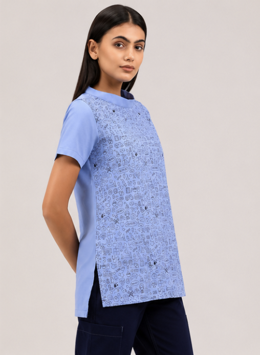 MediSketch Band-Collar Top in Sky Blue — side view