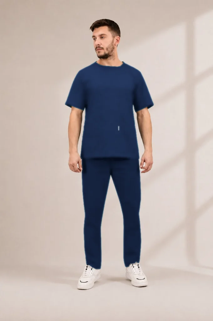 Rounds Crew Scrub Set in Navy — front view
