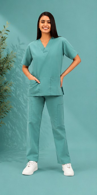 Halden V-Neck Scrub Set in Teal — front view